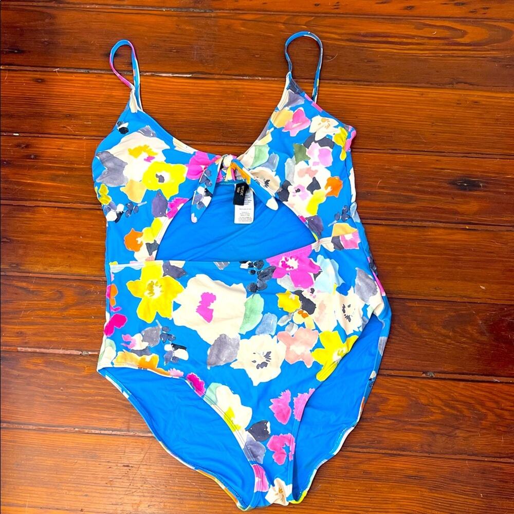 Nip Tuck Multi-fit Cup Swim floral print tie top tummy cutout one piece swimsuit